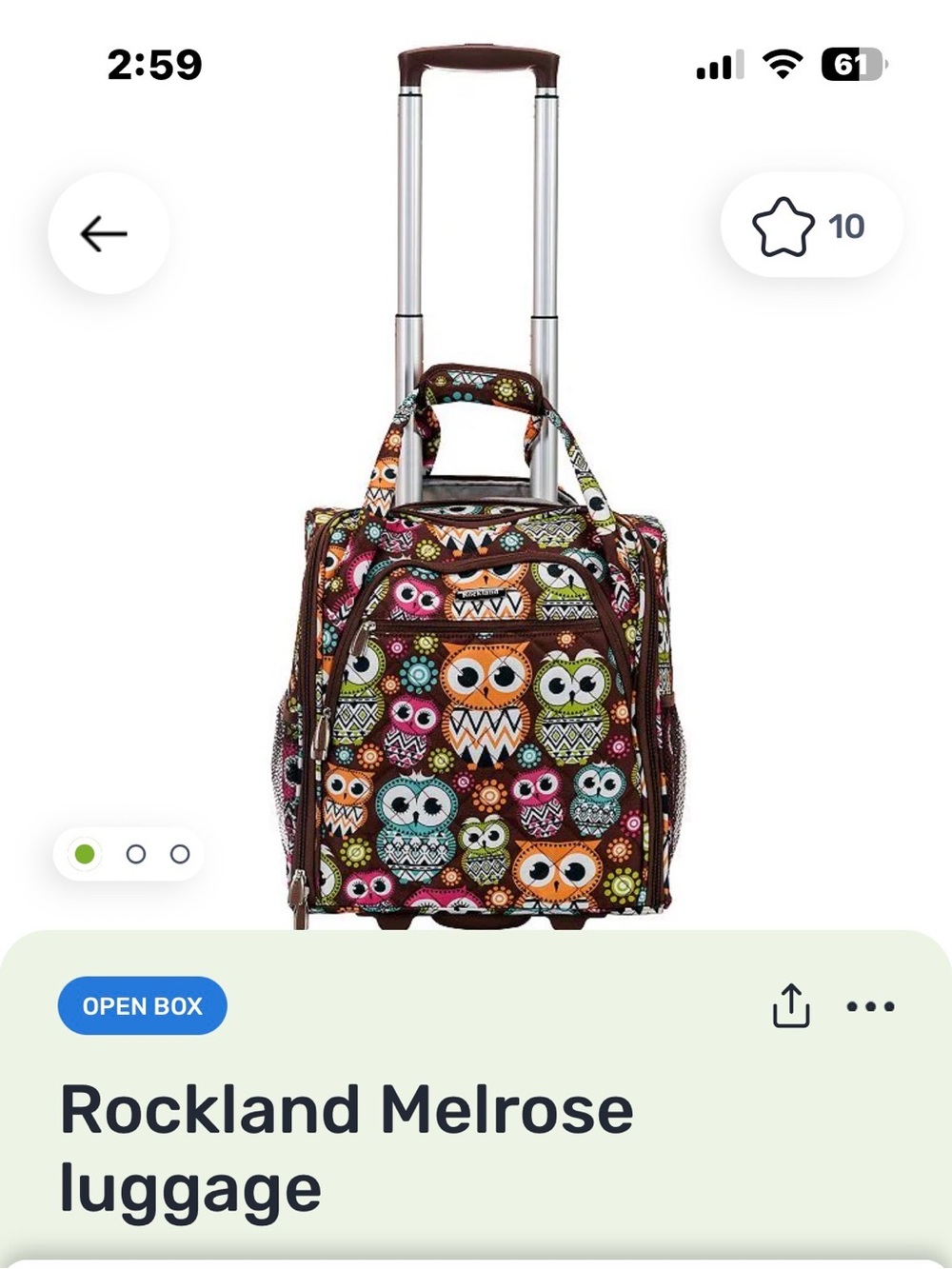 Rockland Melrose Owl Print Rolling Travel Bag in Brown